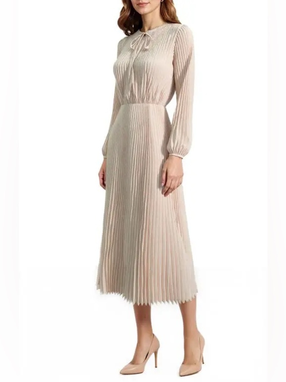 Mila Mae Long Sleeve Pleated Maxi Dress Large NWI